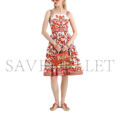 DOLCE GABBANA MAJOLICA-PRINT LONG POPLIN DRESS F6TTJTGDDRLS9000
